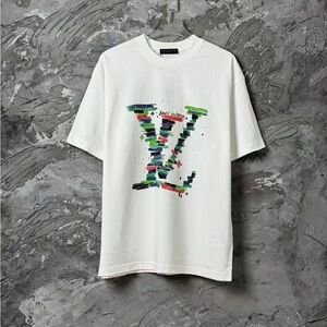 Louis Vuitton White Tee with Multicolor Brushstroke LV Logo